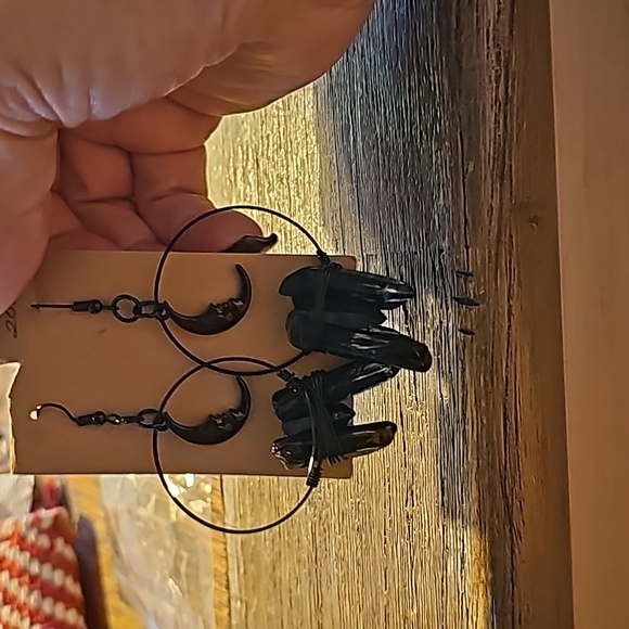 Black Tourmaline Cresent moon earrings - Picture 2 of 4